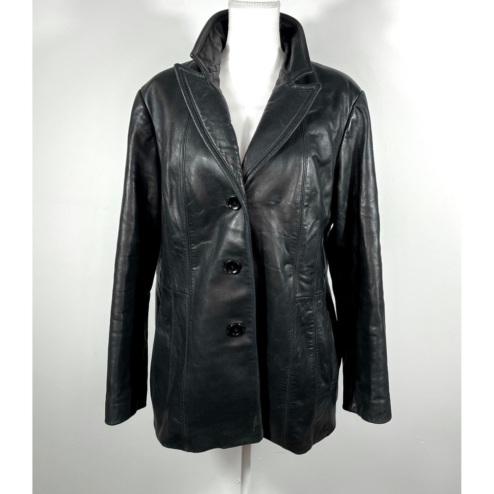 Avanti Women's 2X Black Genuine Leather Button Front Coat Jacket Size